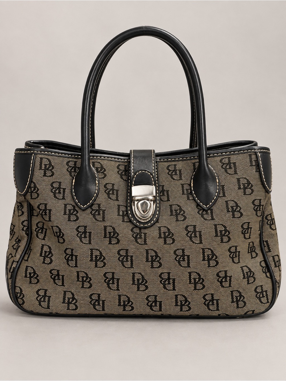 Dooney & Bourke Brown Monogram Satchel with Black Trim